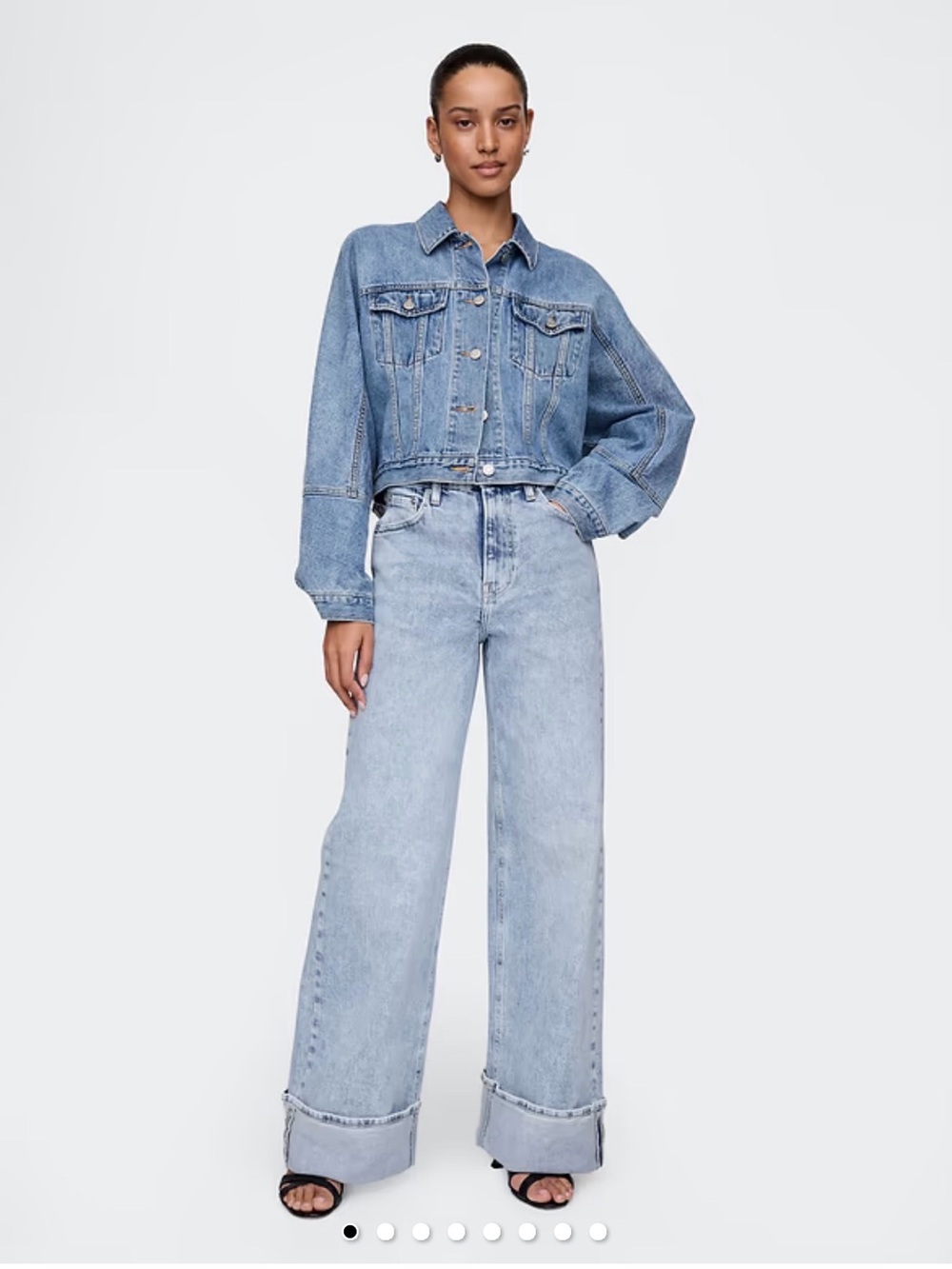 GAP High Rise Stride Cuffed Wide-Leg Jeans Light Acid Wash Size 30R